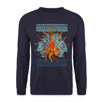 Native American Kokopelli Musicans - Sun Border 1 - Unisex Pullover - Navy - Vorne - Alina (178cm) & Michal (187cm)