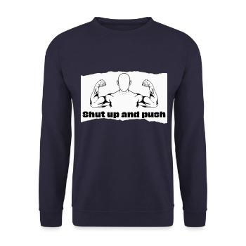 Fitness Trainingsshirt Motiv für alle Gym Jim Fans - Unisex Pullover - Navy - Vorne - Alina (178cm) & Michal (187cm)