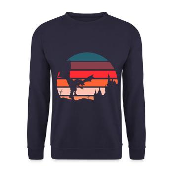 Retro Drache - Fantasy 80er 90er Vintage Design - Unisex Pullover - Navy - Vorne - Alina (178cm) & Michal (187cm)