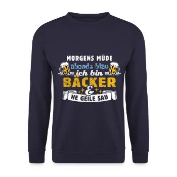 Morgens müde, abends blau - Bäcker - Unisex Pullover - Navy - Vorne - Alina (178cm) & Michal (187cm)