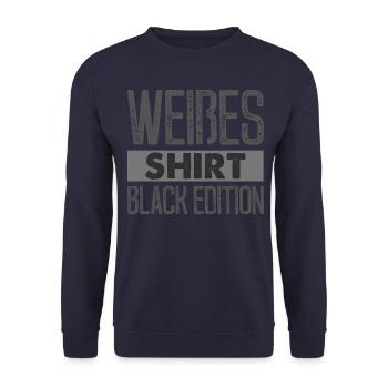 Weißes Shirt - Black Edition - Geschenk Fun Happy - Unisex Pullover - Navy - Vorne - Alina (178cm) & Michal (187cm)