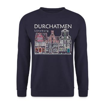 Lüneburg, Take a deep breath, Stintmarkt Germany - Unisex Sweatshirt - navy - Front - Alina (178cm) & Michal (187cm)