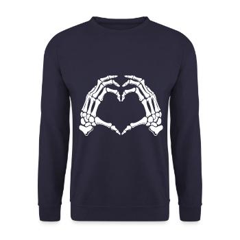 Skelett Herz Hand Design Halloween Party - Unisex Pullover - Navy - Vorne - Alina (178cm) & Michal (187cm)