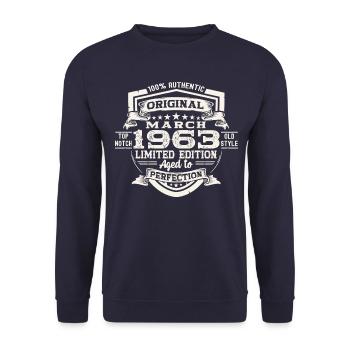 60. Geburtstag Mann Original März Jahrgang 1963 - Unisex Pullover - Navy - Vorne - Alina (178cm) & Michal (187cm)