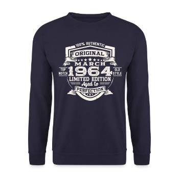 60. Geburtstag Mann Original März Jahrgang 1964 - Unisex Pullover - Navy - Vorne - Alina (178cm) & Michal (187cm)
