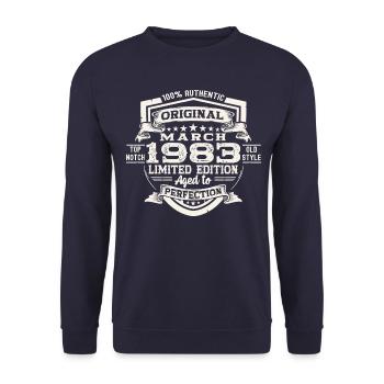 40th birthday Mann Original March Born 1983 - Unisex Sweatshirt - navy - Front - Alina (178cm) & Michal (187cm)