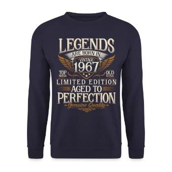 Born in 1967 Legends Birthday Gift - Unisex Sweatshirt - navy - Front - Alina (178cm) & Michal (187cm)