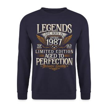 Né en 1987 Legends Cadeau d’anniversaire - Sweat-shirt Unisexe - marine - Devant - Alina (178cm) & Michal (187cm)