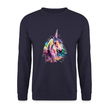 Einhorn Wasserfarben bunt - Unisex Pullover - Navy - Vorne - Alina (178cm) & Michal (187cm)
