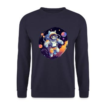 Katze Weltraum Astro - Unisex Pullover - Navy - Vorne - Alina (178cm) & Michal (187cm)