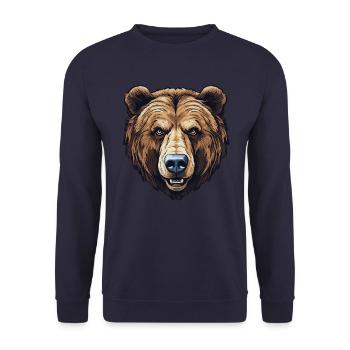 Brown Bear Face - Furry Friend - Unisex Sweatshirt - navy - Front - Alina (178cm) & Michal (187cm)