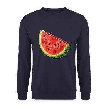 Wassermelonenscheibe - Süße Sommerstimmung - Unisex Pullover - Navy - Vorne - Alina (178cm) & Michal (187cm)
