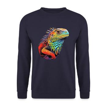 Lebendige Farben Iguanischer Leuchtfeuer - - Unisex Pullover - Navy - Vorne - Alina (178cm) & Michal (187cm)