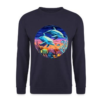 Dolphin - vivid colors - aquatic symphony - Unisex Sweatshirt - navy - Front - Alina (178cm) & Michal (187cm)
