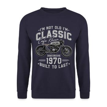 1970's Vintage Birthday Cafe Racer Motorcycle - Unisex Sweatshirt - navy - Front - Alina (178cm) & Michal (187cm)
