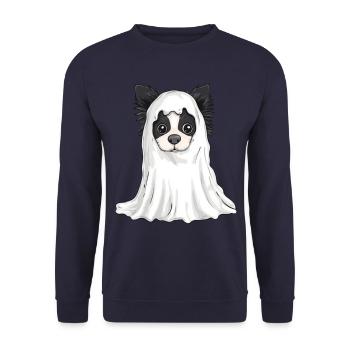 Border Collie Hund Halloween Comic Geist - Unisex Pullover - Navy - Vorne - Alina (178cm) & Michal (187cm)