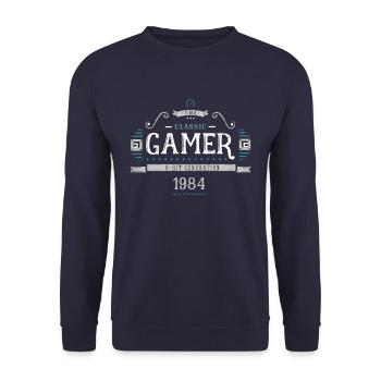 Classic Gamer Retro 8bit Generation 1984 Birthday - Unisex Sweatshirt - navy - Front - Alina (178cm) & Michal (187cm)