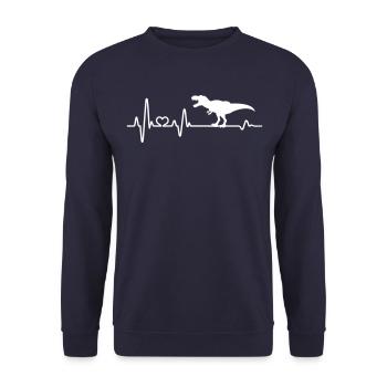 Herzschlag Dinosaurier T-Rex Tyrannosaurus Dino - Unisex Pullover - Navy - Vorne - Alina (178cm) & Michal (187cm)