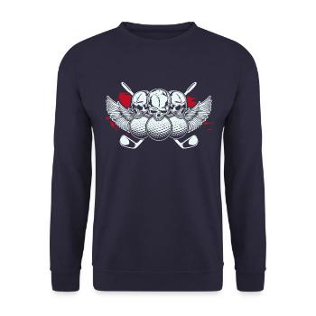 GOLF | Skull Golfball Golfschläger Golfer Geschenk - Unisex Pullover - Navy - Vorne - Alina (178cm) & Michal (187cm)