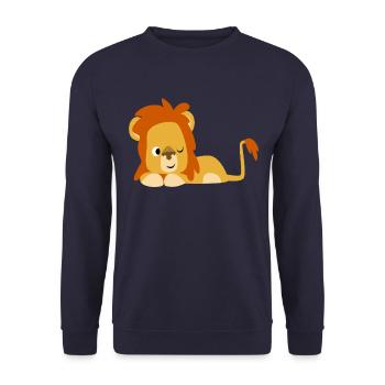 Cute Half-Asleep Cartoon Lion by Cheerful Madness! - Unisex Sweatshirt - navy - Front - Alina (178cm) & Michal (187cm)