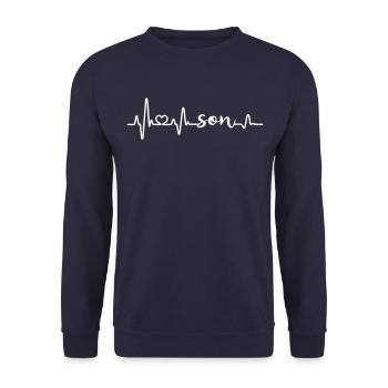 Bester Sohn Herzschlag Puls Mama Papa Liebe - Unisex Pullover - Navy - Vorne - Alina (178cm) & Michal (187cm)