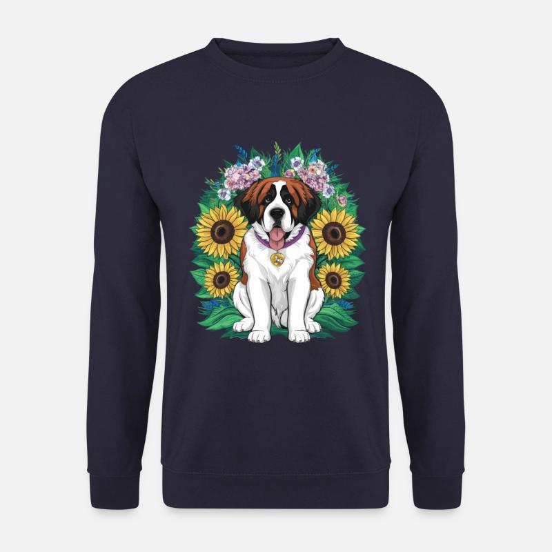 Bernhardiner mit Sonnenblumen - Unisex Pullover - Navy