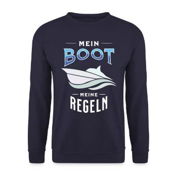 Mein Boot Meine Regeln T-Shirt Motorbootfahrer - Unisex Pullover - Navy - Vorne - Alina (178cm) & Michal (187cm)