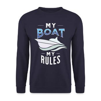 my boat my rules Spruch T-Shirt Motorbootfahrer - Unisex Pullover - Navy - Vorne - Alina (178cm) & Michal (187cm)