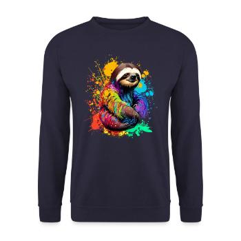 Faultier mit Farbklecksen - Unisex Pullover - Navy - Vorne - Alina (178cm) & Michal (187cm)