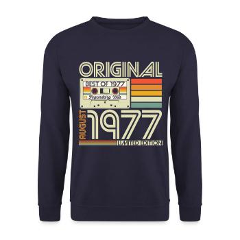 August 1977 Vintage Retro Jahrgang Geburtstag - Unisex Pullover - Navy - Vorne - Alina (178cm) & Michal (187cm)