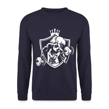Frau Bodybuilderin Wappen - Unisex Pullover - Navy - Vorne - Alina (178cm) & Michal (187cm)