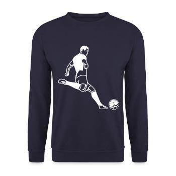 Fussball spieler Silhouette Fussballer - Unisex Pullover - Navy - Vorne - Alina (178cm) & Michal (187cm)