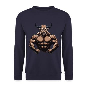 Bulle Stier Muskeln Beast Gym - Unisex Pullover - Navy - Vorne - Alina (178cm) & Michal (187cm)