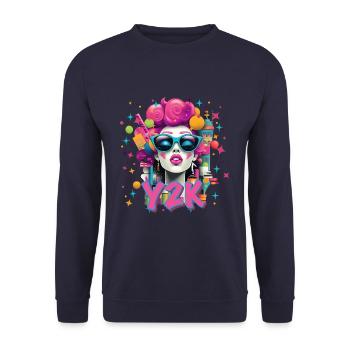 Y2K Retro Neon - Unisex Sweatshirt - navy - Front - Alina (178cm) & Michal (187cm)