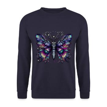 Schauriger Schmetterling mit Totenkopf - Unisex Pullover - Navy - Vorne - Alina (178cm) & Michal (187cm)