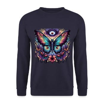 Schauriger Schmetterling mit Totenkopf - Unisex Pullover - Navy - Vorne - Alina (178cm) & Michal (187cm)