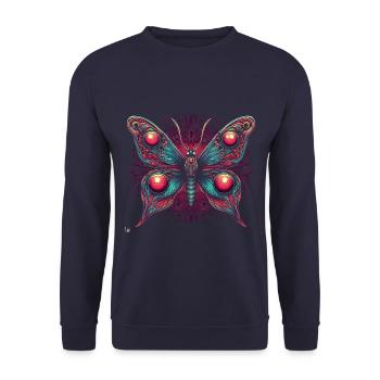 Schauriger Schmetterling mit Totenkopf - Unisex Pullover - Navy - Vorne - Alina (178cm) & Michal (187cm)
