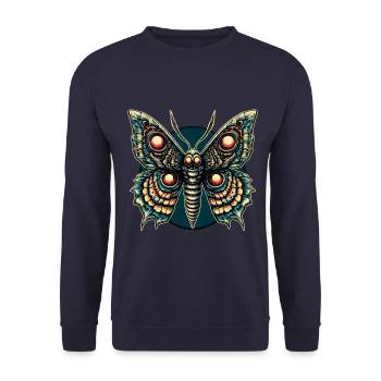 Schauriger Schmetterling mit Totenkopf - Unisex Pullover - Navy - Vorne - Alina (178cm) & Michal (187cm)