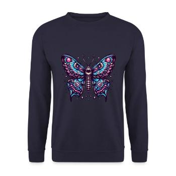 Schauriger Schmetterling mit Totenkopf - Unisex Pullover - Navy - Vorne - Alina (178cm) & Michal (187cm)