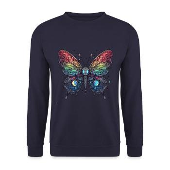 Schauriger Schmetterling mit Totenkopf - Unisex Pullover - Navy - Vorne - Alina (178cm) & Michal (187cm)
