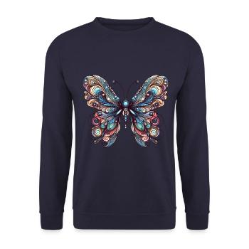 Schauriger Schmetterling mit Totenkopf - Unisex Pullover - Navy - Vorne - Alina (178cm) & Michal (187cm)
