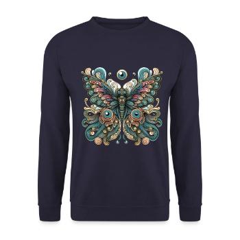 Schauriger Schmetterling mit Totenkopf - Unisex Pullover - Navy - Vorne - Alina (178cm) & Michal (187cm)