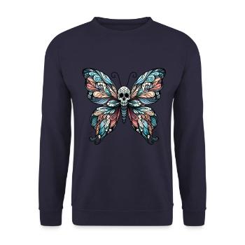 Gloomy butterfly with skull - Unisex Sweatshirt - navy - Front - Alina (178cm) & Michal (187cm)
