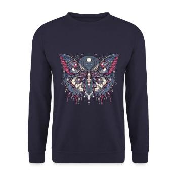Schauriger Schmetterling mit Totenkopf - Unisex Pullover - Navy - Vorne - Alina (178cm) & Michal (187cm)