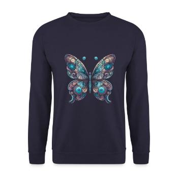 Schauriger Schmetterling mit Totenkopf - Unisex Pullover - Navy - Vorne - Alina (178cm) & Michal (187cm)