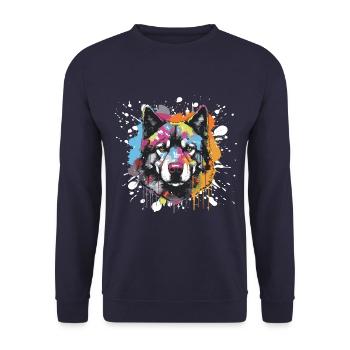 Akita Hund Pop Art Kopf - Unisex Pullover - Navy - Vorne - Alina (178cm) & Michal (187cm)