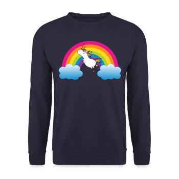 Regenbogen mit Einhorn - Unisex Pullover - Navy - Vorne - Alina (178cm) & Michal (187cm)