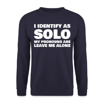 Lustige Pronomen Zitat - Unisex Pullover - Navy - Vorne - Alina (178cm) & Michal (187cm)