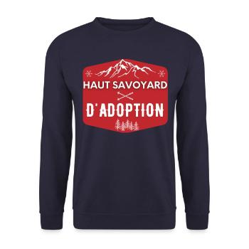 Haut savoyard d'adoption avec montagne et batons - Sweat-shirt Unisexe - marine - Devant - Alina (178cm) & Michal (187cm)