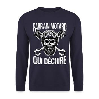 Parrain motard qui déchire annonce baptème cadeau - Sweat-shirt Unisexe - marine - Devant - Alina (178cm) & Michal (187cm)